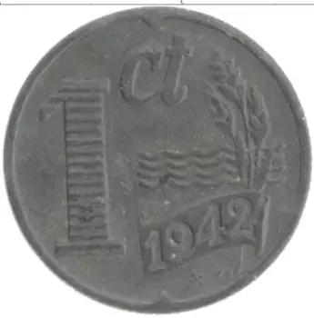 Монета цент Нидерланд 1942 года Цинк Немецкая оккупация