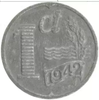 Монета цент Нидерланд 1942 года Цинк Немецкая оккупация