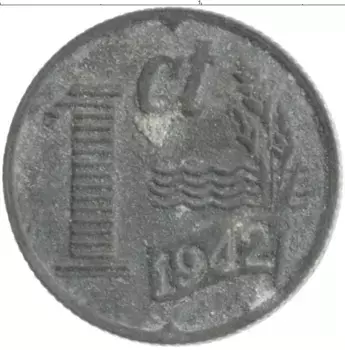 Монета цент Нидерланд 1942 года Цинк Немецкая оккупация