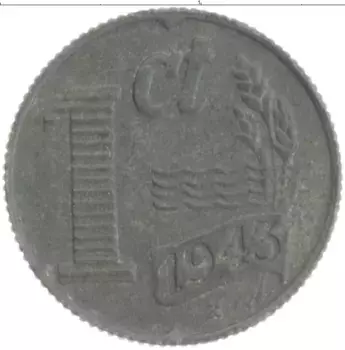 Монета цент Нидерланд 1943 года Цинк Немецкая оккупация