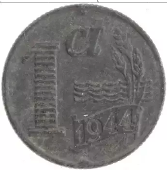 Монета цент Нидерланд 1944 года Цинк