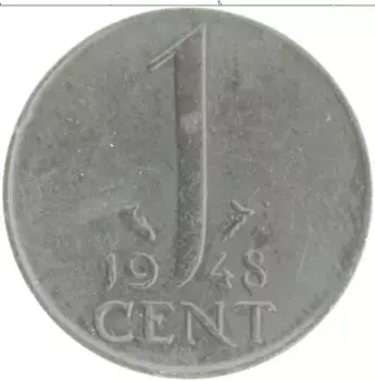 Монета цент Нидерланд 1948 года Бронза Вильгельмина