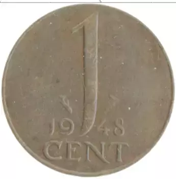 Монета цент Нидерланд 1948 года Бронза Вильгельмина
