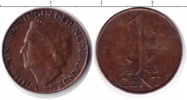 Монета цент Нидерланд 1948 года Медь Вильгельмина