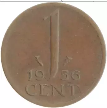Монета цент Нидерланд 1956 года Бронза