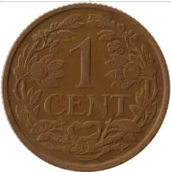 Монета цент Нидерланд 1957 года Бронза