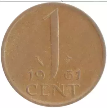 Монета цент Нидерланд 1961 года Бронза