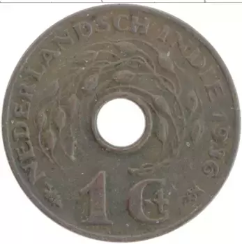 Монета цент Нидерландской Индии 1936 года Бронза