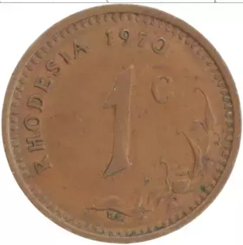 Монета цент Родезии 1970 года Бронза
