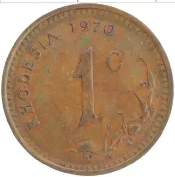 Монета цент Родезии 1970 года Бронза