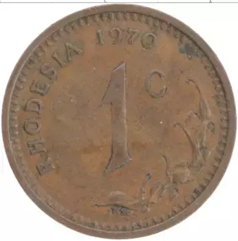 Монета цент Родезии 1970 года Бронза