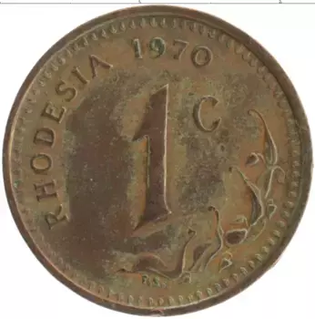 Монета цент Родезии 1970 года Бронза