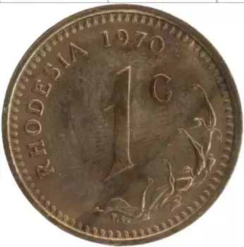 Монета цент Родезии 1970 года Бронза