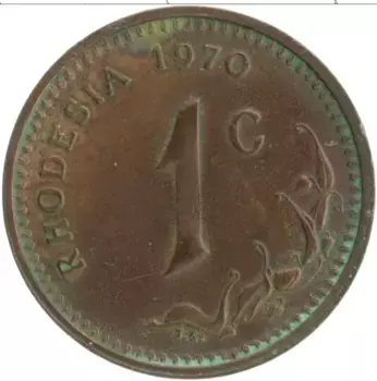 Монета цент Родезии 1970 года Бронза