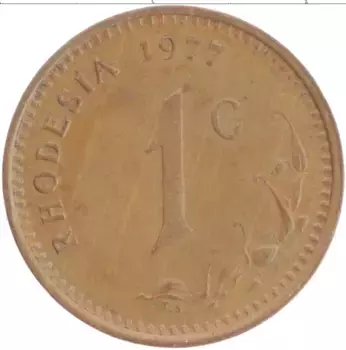 Монета цент Родезии 1977 года Бронза