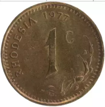 Монета цент Родезии 1977 года Бронза