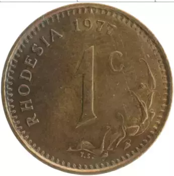 Монета цент Родезии 1977 года Бронза