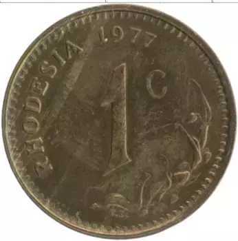 Монета цент Родезии 1977 года Бронза
