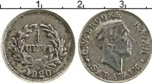 Монета цент Саравака 1920 года Медно-никель Раджа Брук