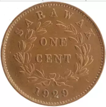 Монета цент Саравака 1929 года Бронза Раджа Брук