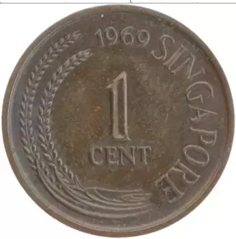 Монета цент Сингапура 1969 года Бронза
