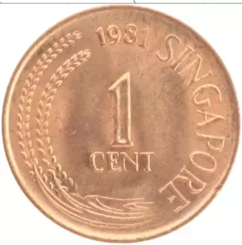 Монета цент Сингапура 1981 года Бронза
