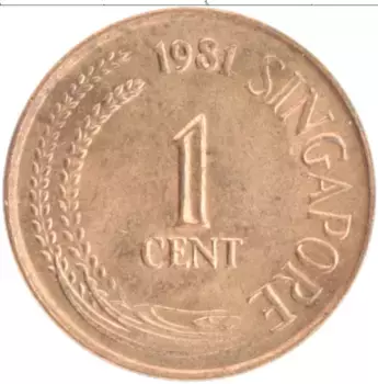 Монета цент Сингапура 1981 года Бронза