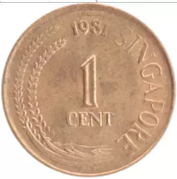 Монета цент Сингапура 1981 года Бронза