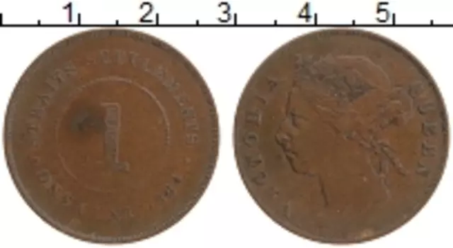 Монета цент Стрейтс-Сеттльмента 1884 года Медь Виктория