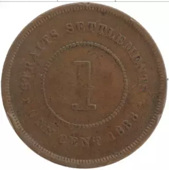Монета цент Стрейтс-Сеттльмента 1888 года Медь Виктория
