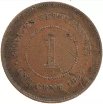Монета цент Стрейтс-Сеттльмента 1897 года Бронза Виктория
