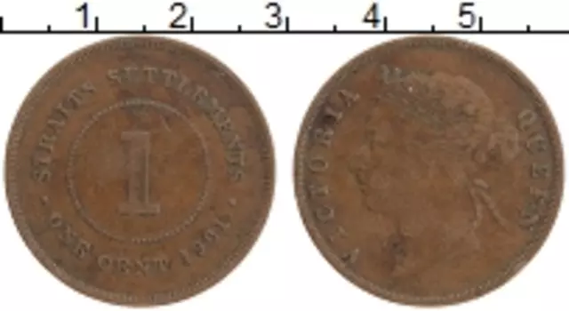 Монета цент Стрейтс-Сеттльмента 1901 года Бронза Виктория