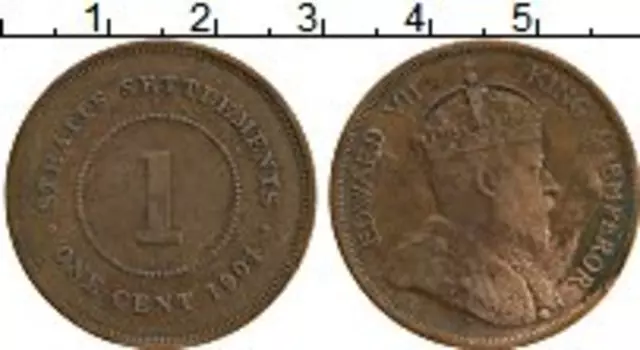 Монета цент Стрейтс-Сеттльмента 1904 года Бронза Эдуард VII