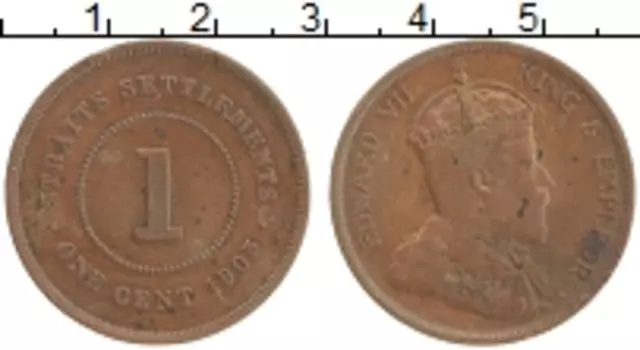 Монета цент Стрейтс-Сеттльмента 1905 года Бронза Эдуард VII
