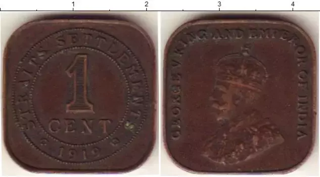 Монета цент Стрейтс-Сеттльмента 1919 года Бронза Георг V