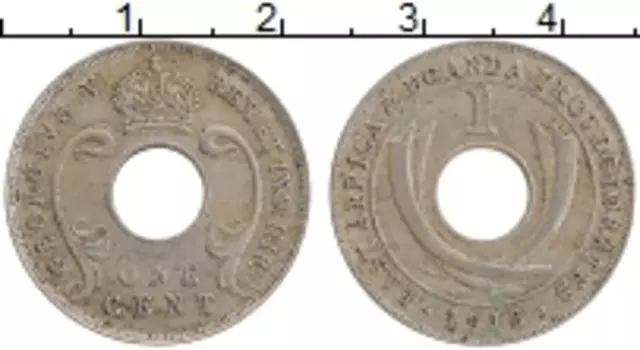 Монета цент Уганды 1913 года Медно-никель Георг V