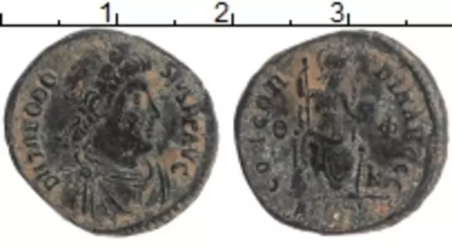 Монета центенионалий Древнего Рима Медь Феодосий I 379-395 гг