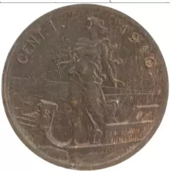 Монета чентезимо Италии 1910 года Бронза Виктор Эммануил III
