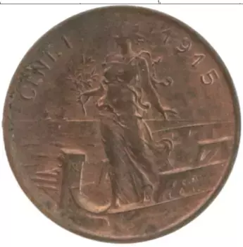 Монета чентезимо Италии 1915 года Медь Витторио Эммануил III