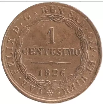 Монета чентезимо Сардинии 1826 года Медь