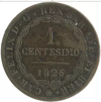 Монета чентезимо Сардинии 1826 года Медь