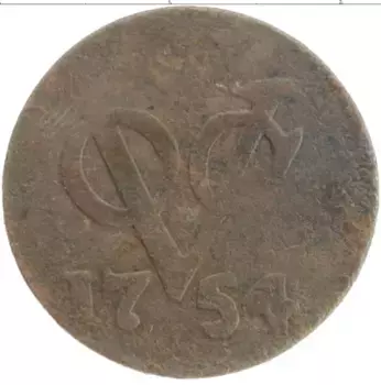 Монета дьюит Нидерландской Индии 1754 года Медь Зеландия