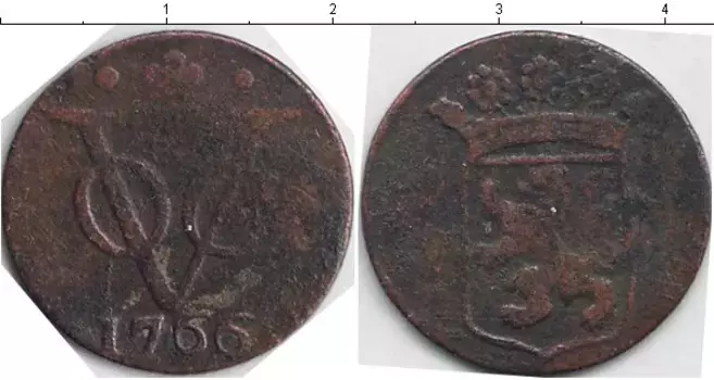 Монета дьюит Нидерландской Индии 1766 года Медь