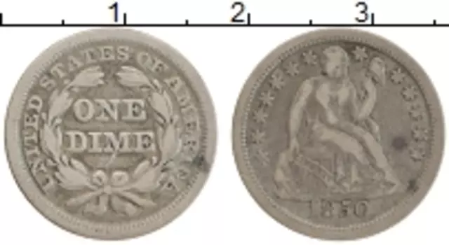 Монета дайм Америки 1850 года Серебро