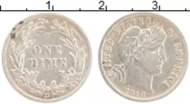 Монета дайм Америки 1914 года Серебро D