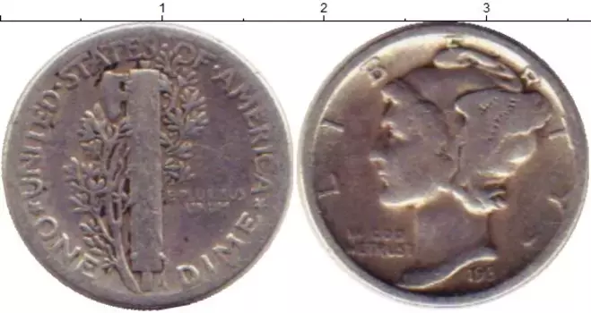 Монета дайм Америки 1936 года Серебро