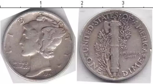 Монета дайм Америки 1941 года Серебро