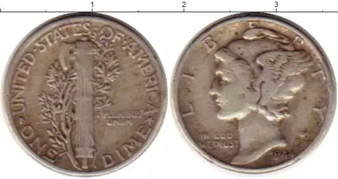 Монета дайм Америки 1944 года Серебро