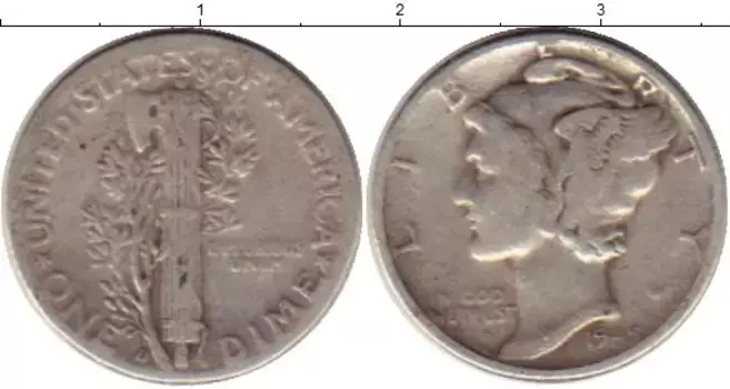 Монета дайм Америки 1945 года Серебро