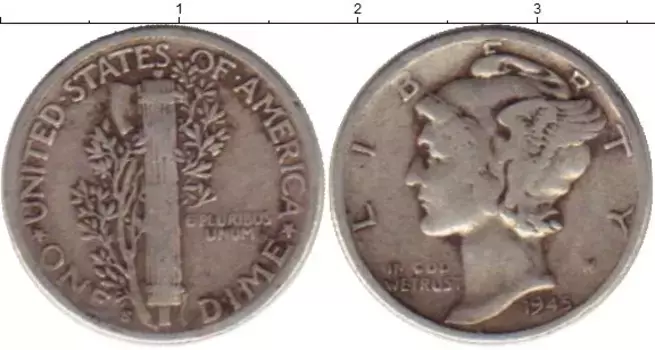 Монета дайм Америки 1945 года Серебро